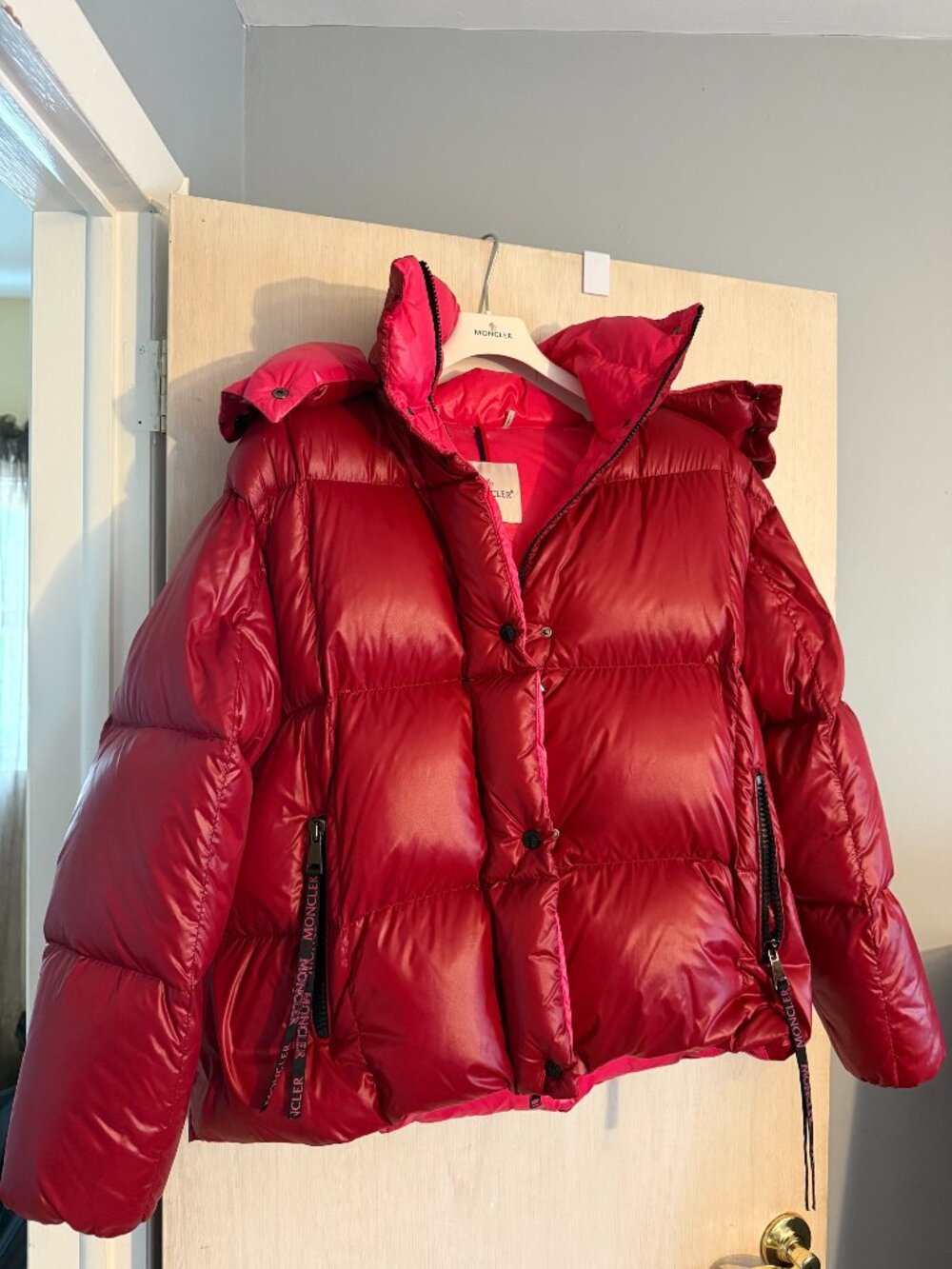 Moncler Two-Tone Glossy Down Puffer Jacket (Size 2) & Ribbed Ombré Wool Beanie